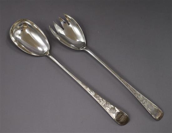 A matched pair of Georgian silver salad servers,